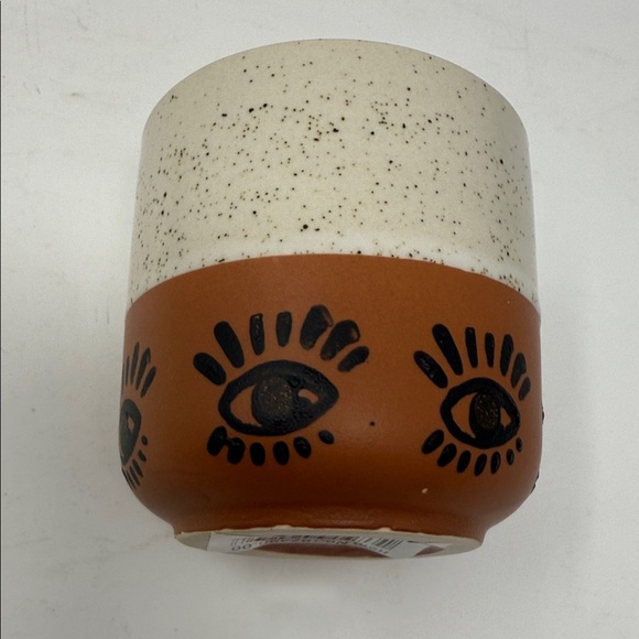 Eye Design Speckled Cream and Brown Ceramic Planter/Vase. Brand New 3x3x3” Decor - Picture 3 of 8